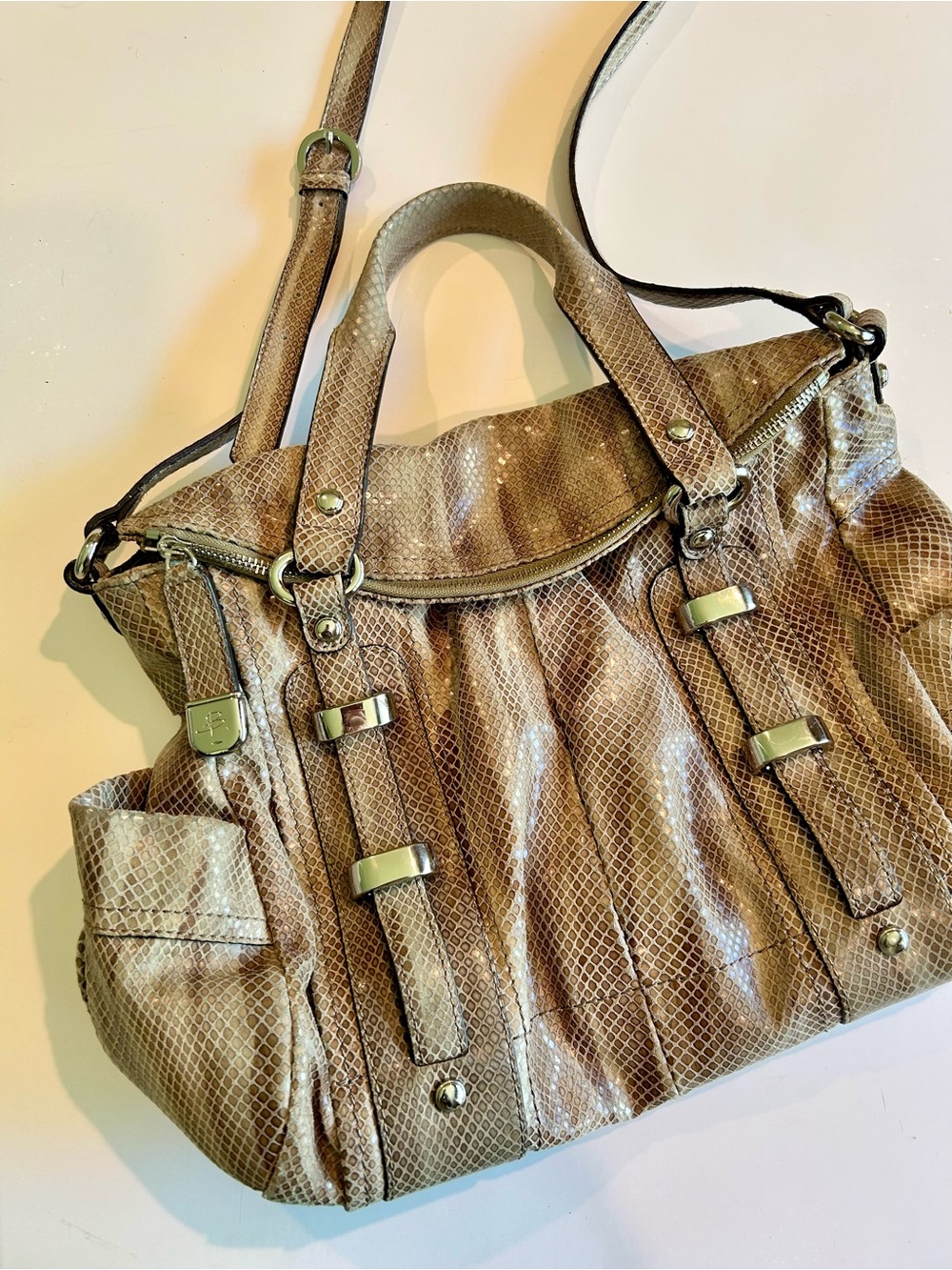 B. Makowsky Snake-Embossed Leather Satchel